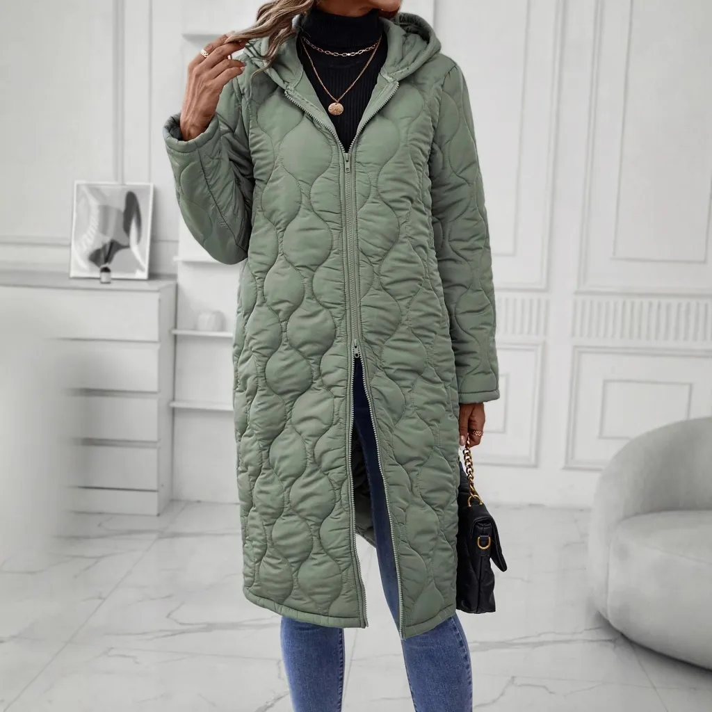 Zipper Hooded Thickened Jacket Cotton Clothes Women's Clothes - Green
