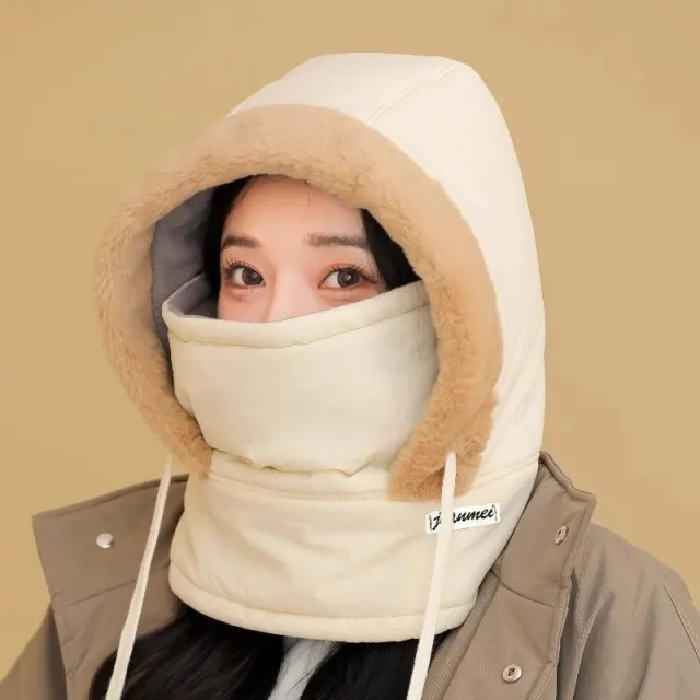 Cold proof Ushanka Thick Mask Integrated Wind proof Cap Beige - Shop at LoveMi