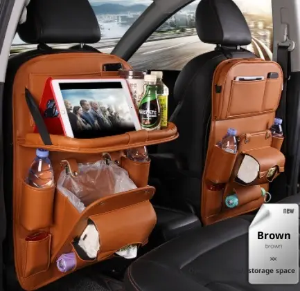 PU Leather Car Storage Bag Multifunction Seat Back Tray Hanging Bag Waterproof