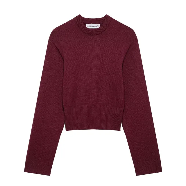 Women's Ribbed Wide Sleeve Round Neck Long Sleeve Sweater Red - Shop at LoveMi
