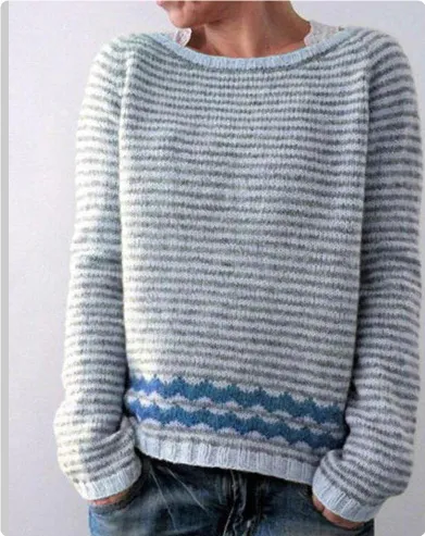 Women's Fashion Round Neck Multicolor Loose Leisure Pullover Knitwear Sweater Stripes - Shop at LoveMi