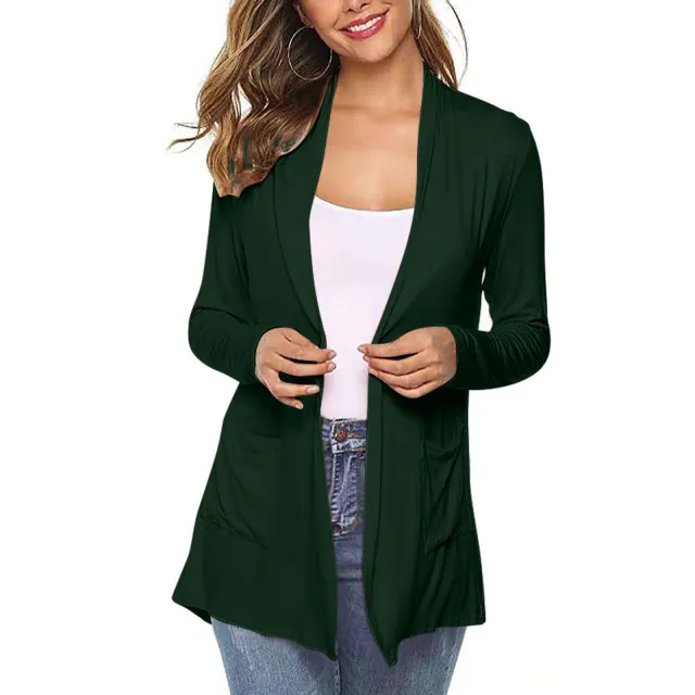 Women's Casual Loose Long Sleeve Pocket Cardigan Green - Shop at LoveMi