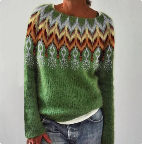 Women's Fashion Round Neck Multicolor Loose Leisure Pullover Knitwear Sweater Feather - Shop at LoveMi