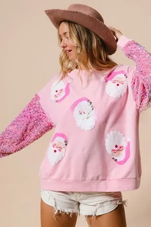 Women's Sequins Padded Top Christmas Pink Santa Claus - Shop at LoveMi