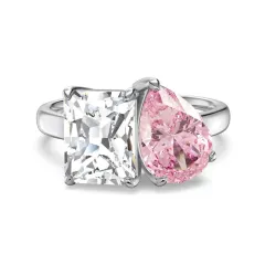 Beautiful 925 Sterling Silver Ornament Emerald Cut Square Ring - Platinum Pink Diamond - View 1