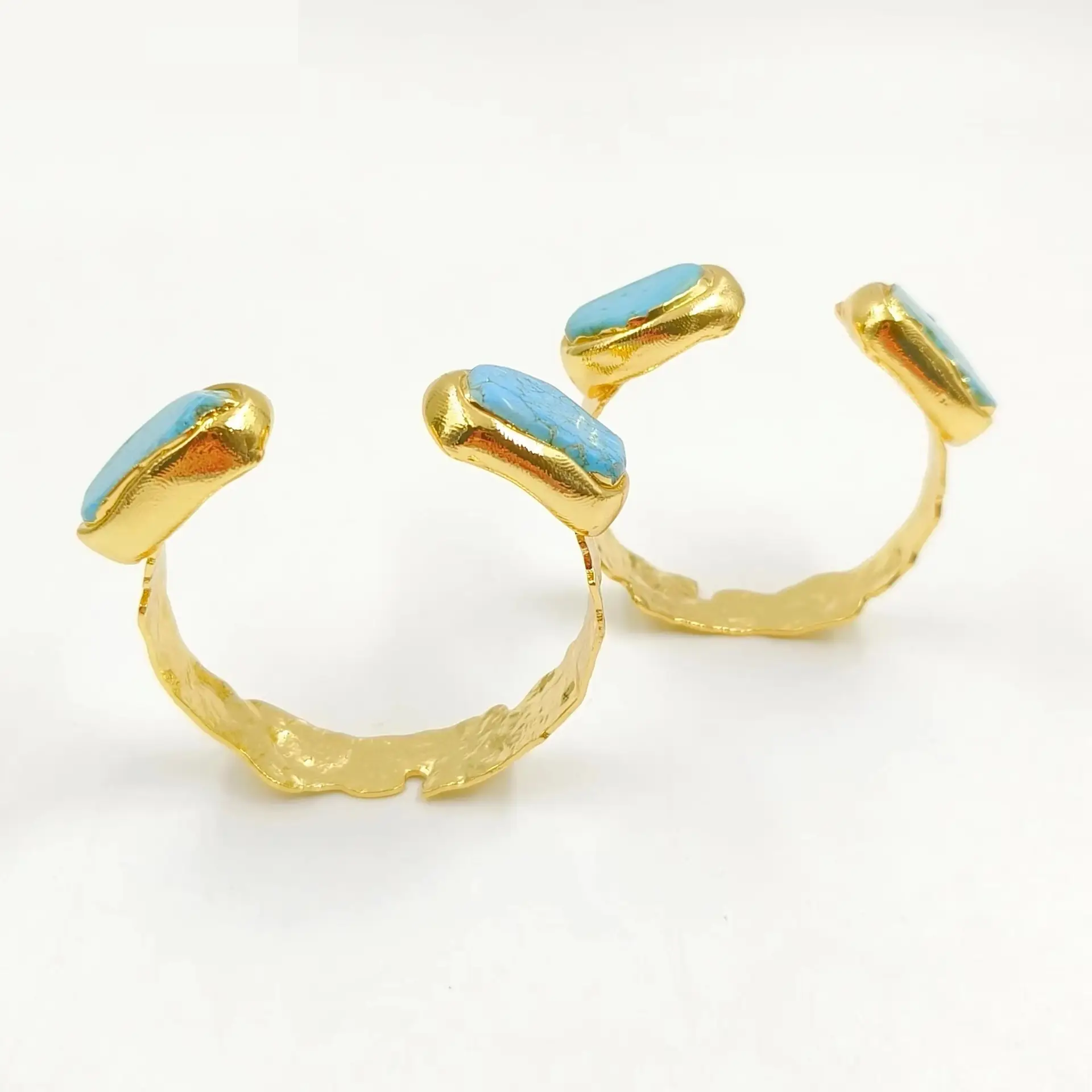 Classic Retro Green Turquoise Natural Stone Brass Gold-plated Open Bracelet