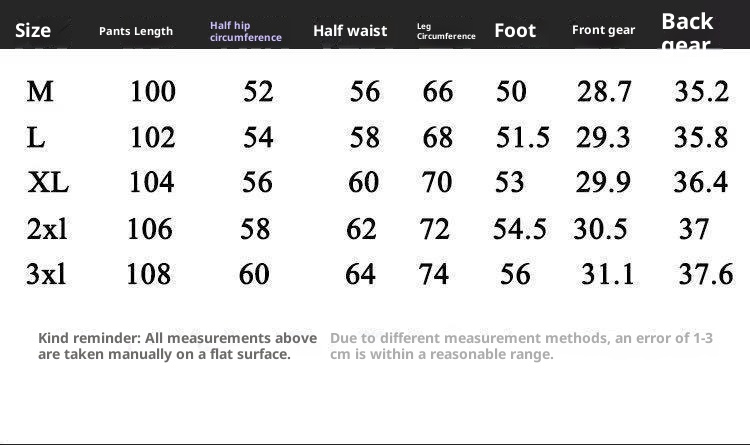 Size chart for men's dachshund embroidered sweatpants – M to XXXL measurements
