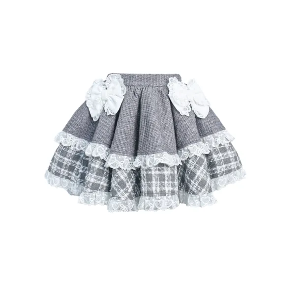 Gray Knitted Top Kitten Embroidered Apron Gray Knitted Cake Dress - Skirt