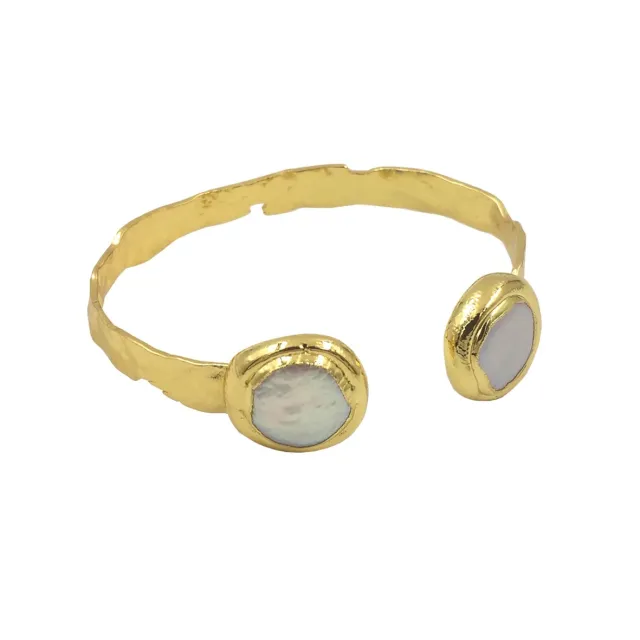 Round Pearl 18K Brass Opening Adjustable Ladies' Bracelet Pearl Bracelet - Shop at LoveMi