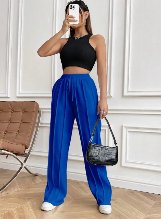 Gray Sweatpants Women's High Waist Wide Leg Loose - Dark Blue