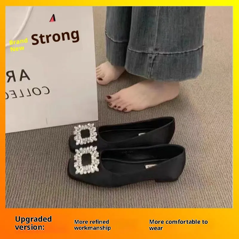 High Sense Square Toe Rhinestone Pumps Women - Black