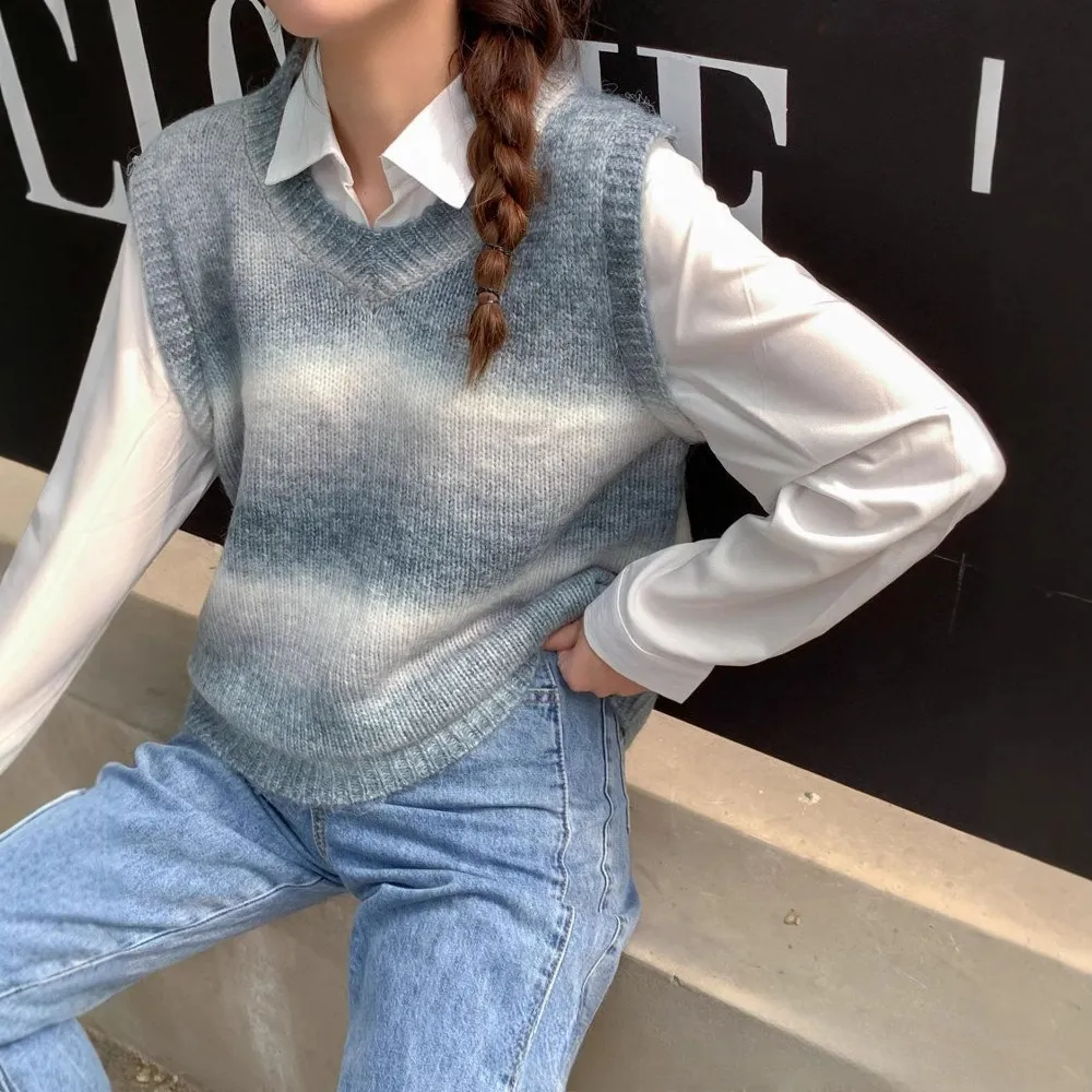 Fashionable All-match Round Neck Pullover Loose All-match Gradient Sweater - Gray