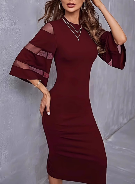 Women's Fashionable Round Neck Dress Xl Claret - Shop at LoveMi