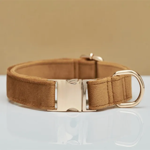 Multiple Colour Velvet Personalise Dog Collar Leash Set With Bow Coffee - Shop at LoveMi