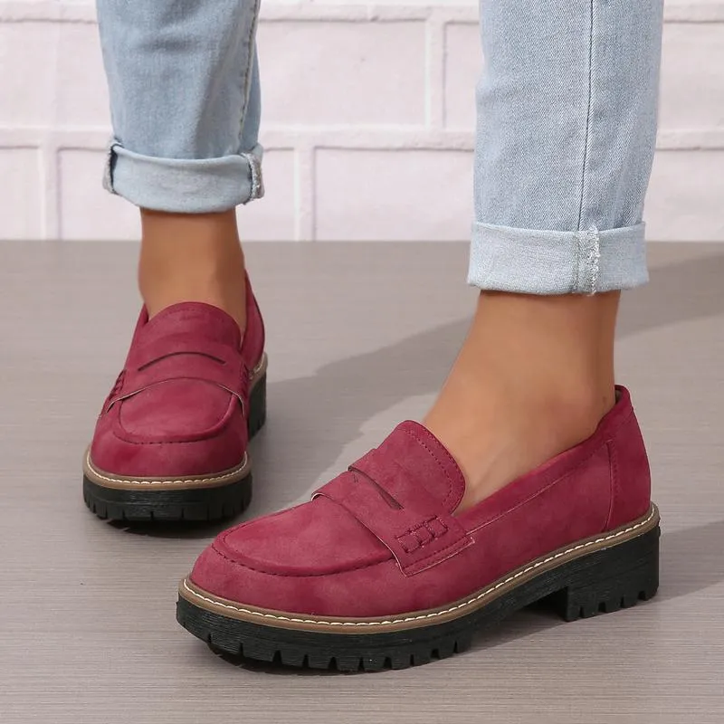 Fashion Flat Shoes Casual Matte British Style Women's Shoes - Burgundy