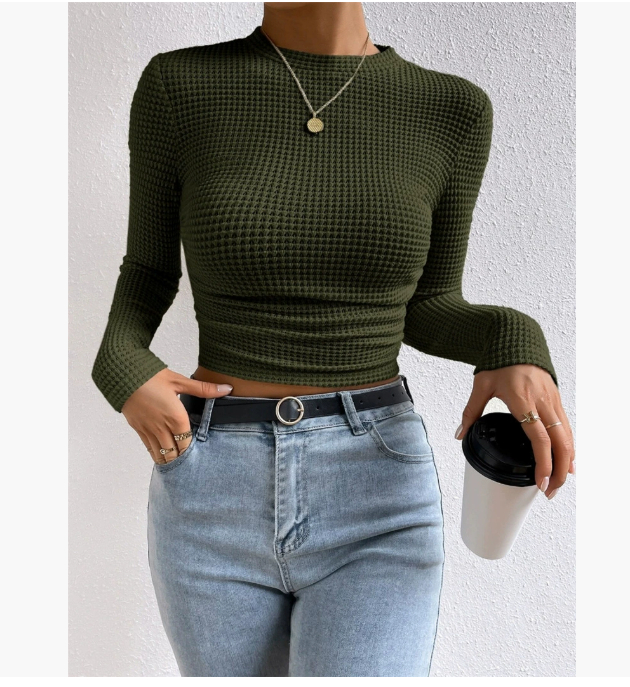 Autumn And Winter Wild Plaid Round Women's Top Green - Shop at LoveMi