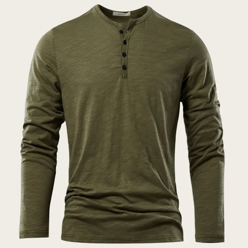 Men's Solid Color Casual Cotton Long-sleeved Top