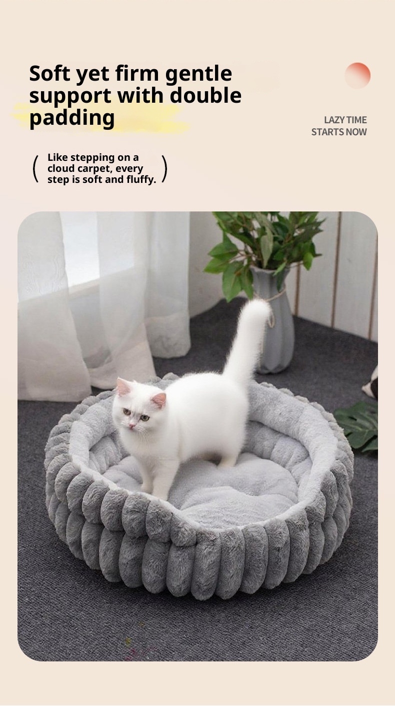 Pet Cat Nest Straight Rabbit Plush Pet Bed Round