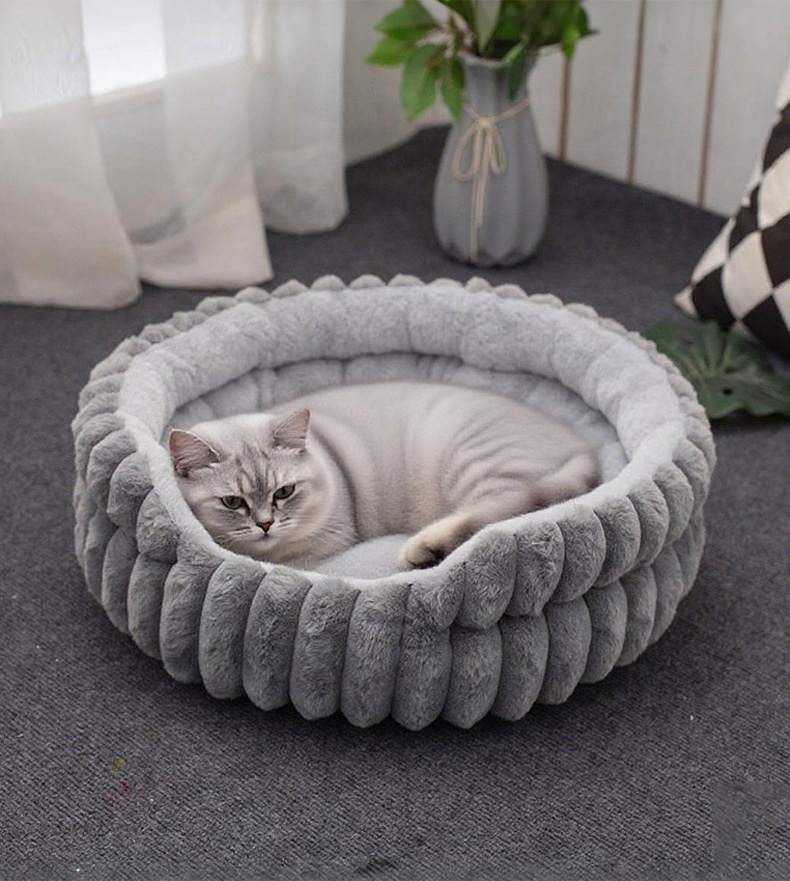Pet Cat Nest Straight Rabbit Plush Pet Bed Round