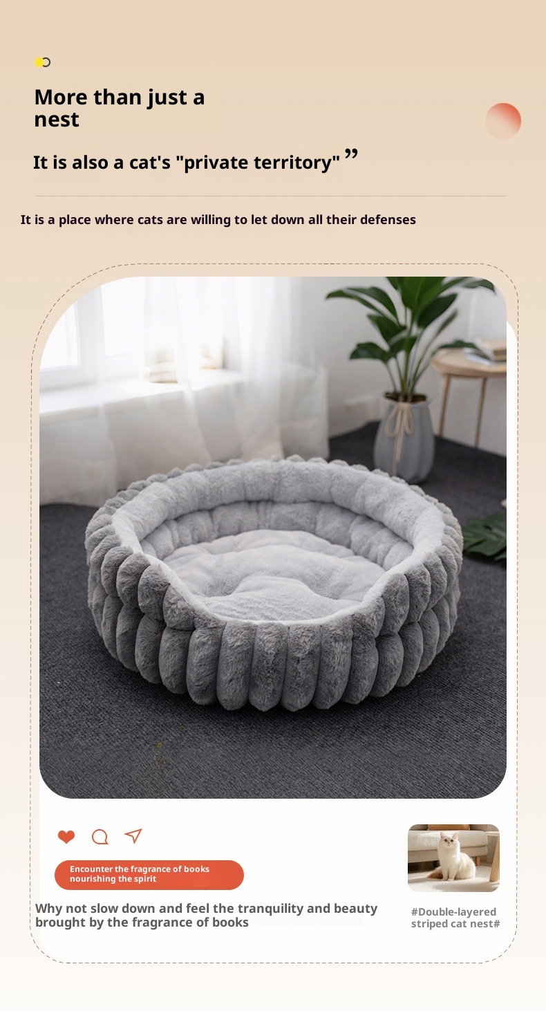 Pet Cat Nest Straight Rabbit Plush Pet Bed Round