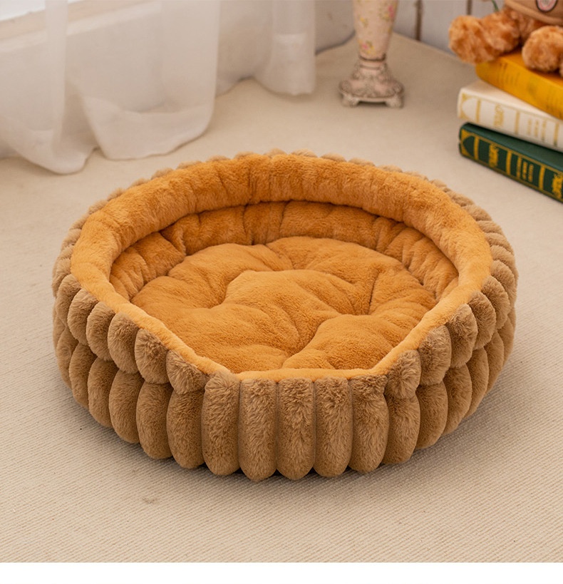 Pet Cat Nest Straight Rabbit Plush Pet Bed Round