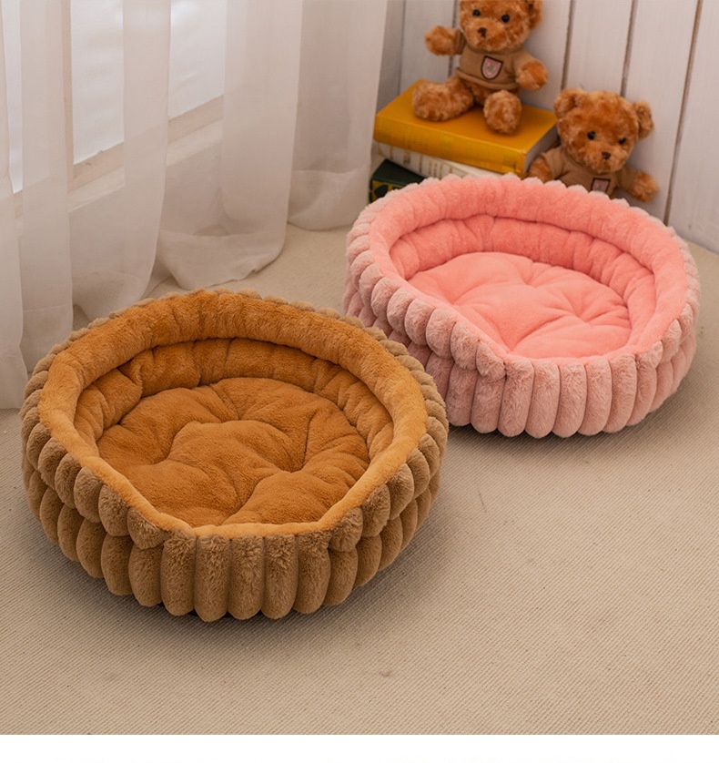 Pet Cat Nest Straight Rabbit Plush Pet Bed Round