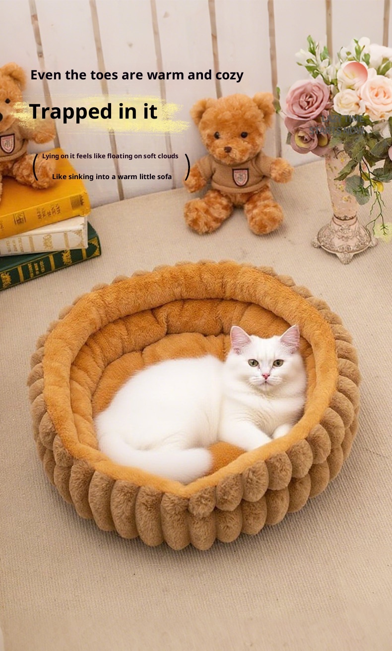 Pet Cat Nest Straight Rabbit Plush Pet Bed Round