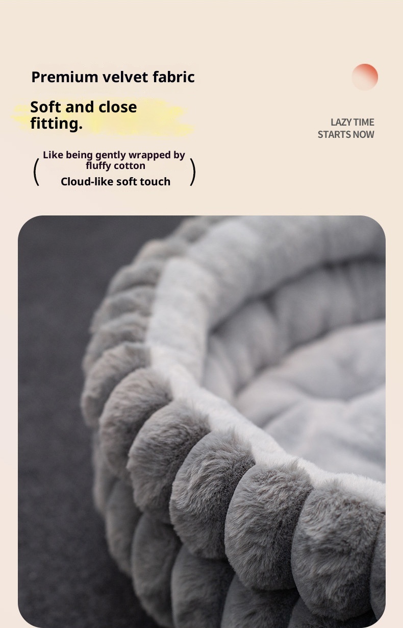 Pet Cat Nest Straight Rabbit Plush Pet Bed Round