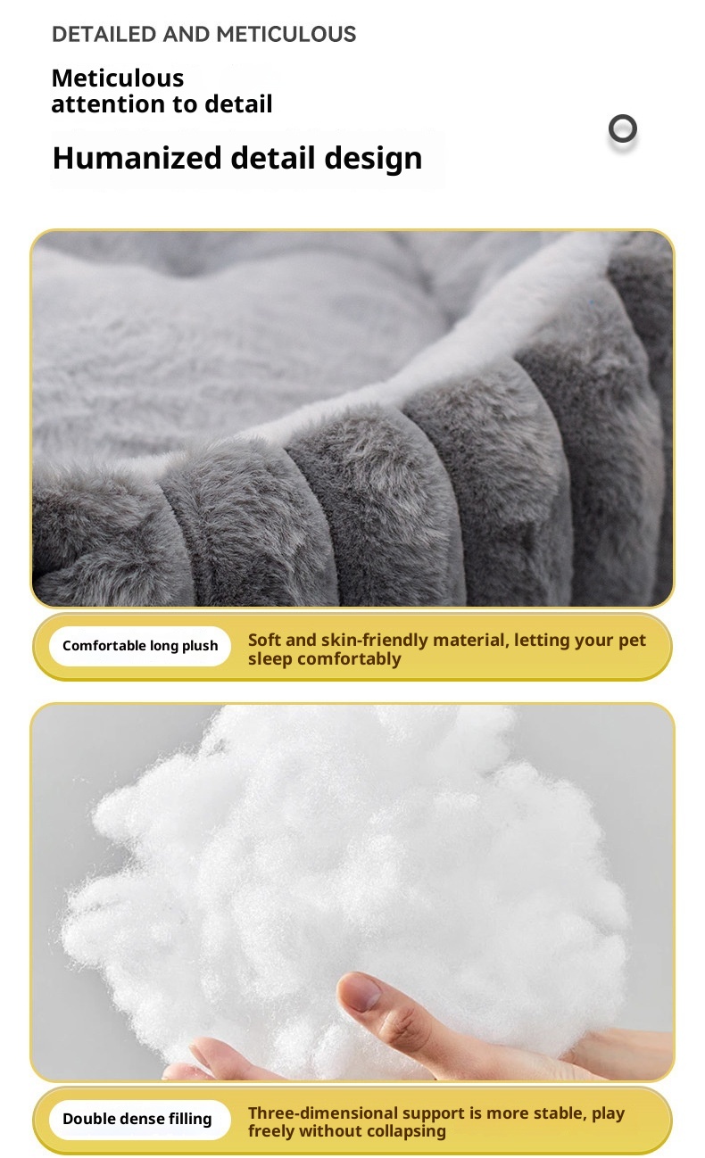 Pet Cat Nest Straight Rabbit Plush Pet Bed Round