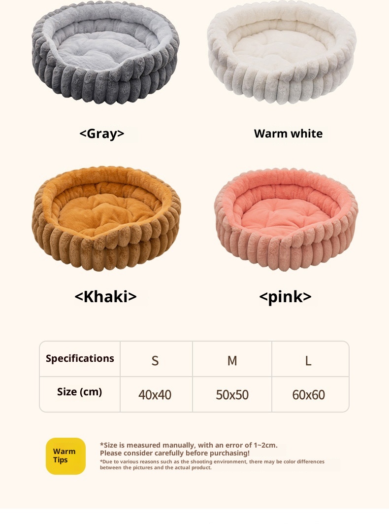 Pet Cat Nest Straight Rabbit Plush Pet Bed Round