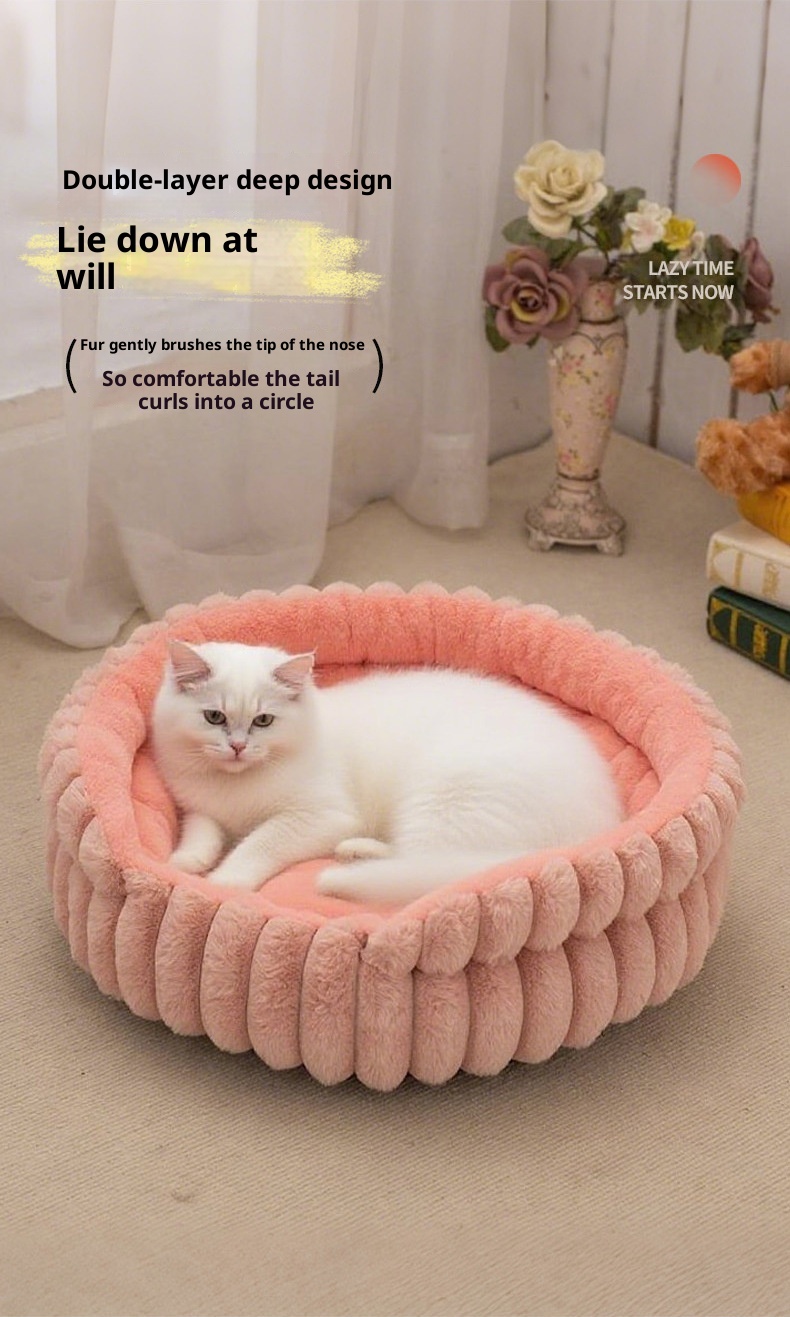 Pet Cat Nest Straight Rabbit Plush Pet Bed Round