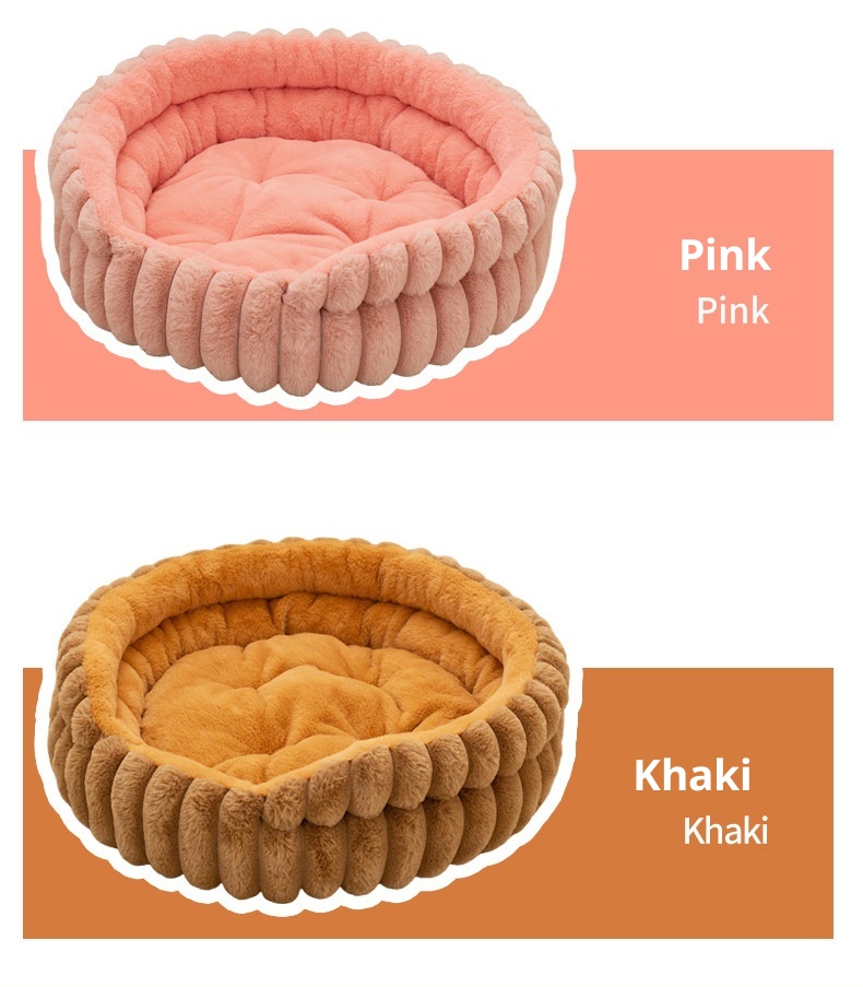 Pet Cat Nest Straight Rabbit Plush Pet Bed Round