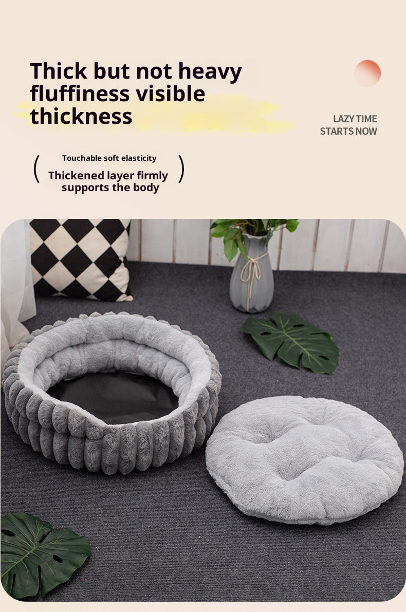 Pet Cat Nest Straight Rabbit Plush Pet Bed Round