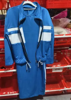 Casual Zipper White Stripe Edge Jacket Coat Dress Women's Suit - Blue - View 1
