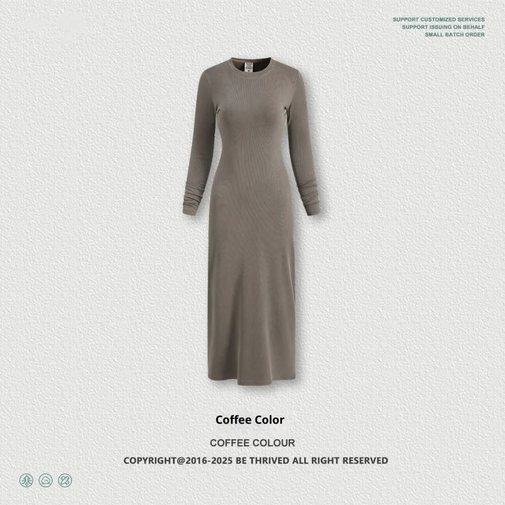 Long Sleeve Dress Split Sheath Dress For Women - Brown