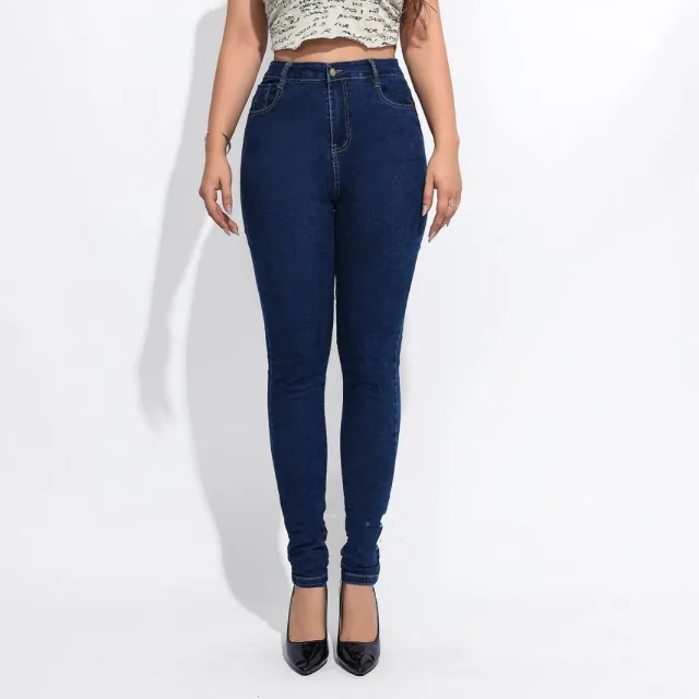 High Waist Slimming And Tight High Stretch Large Size Hip Lifting Skinny Jeans Blue - Shop at LoveMi