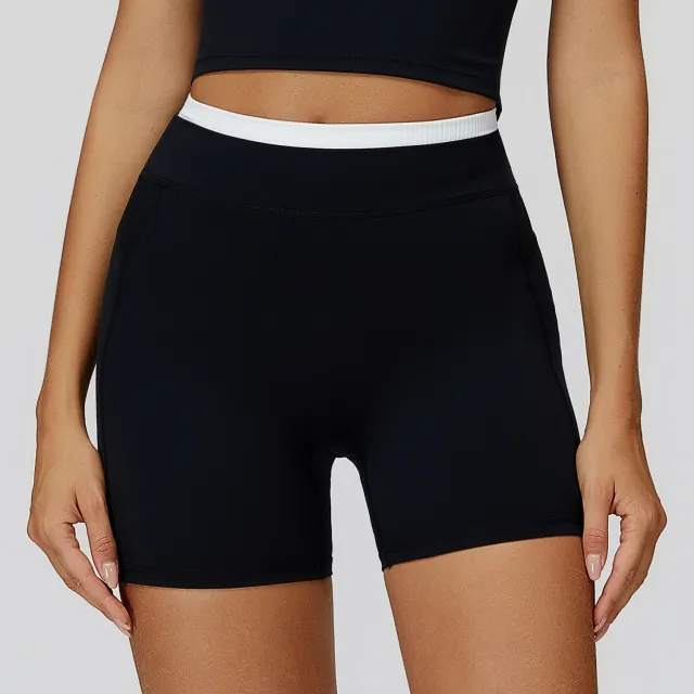 Thread High Waist Tight Nude Feel Contrast Color Yoga Shorts Advanced Black - Shop at LoveMi