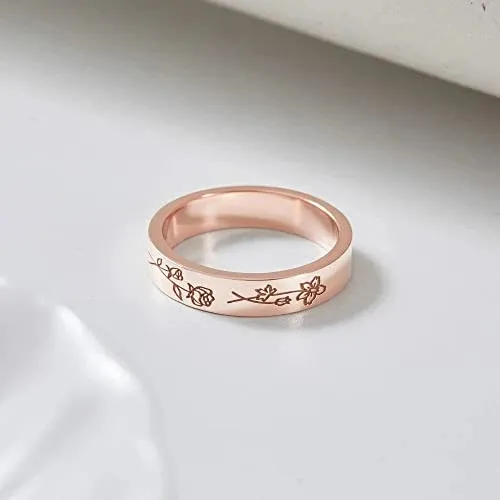Fashionable Personalized Birthday Flower Ring - Rose Gold