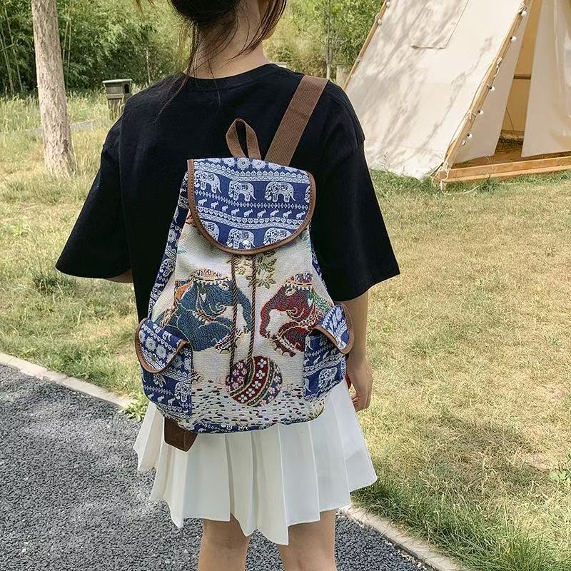Canvas Bohemian Elephant Design Backpack