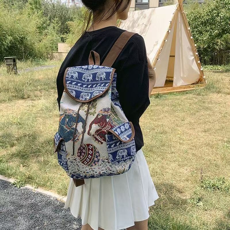 Canvas Bohemian Elephant Design Backpack