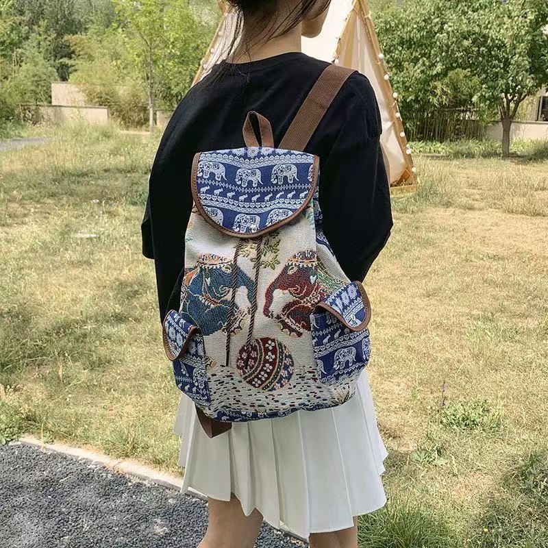 Canvas Bohemian Elephant Design Backpack