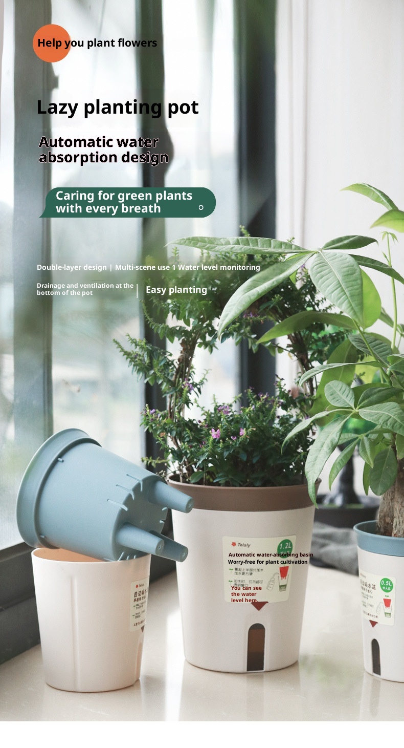 Plastic Flower Pot Creative Double-layer Water Storage Self-absorbent Plant Flowerpot