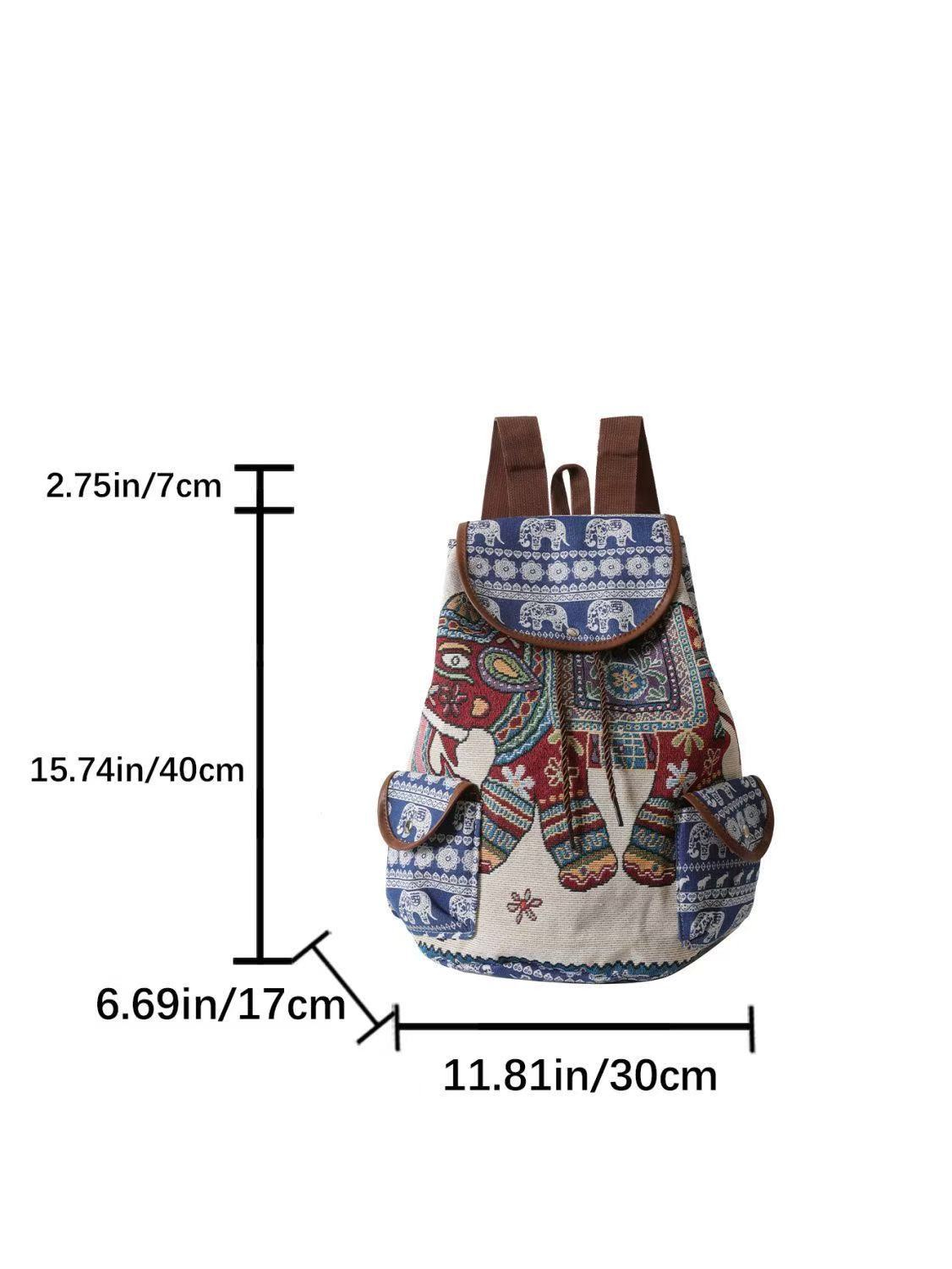 Canvas Bohemian Elephant Design Backpack