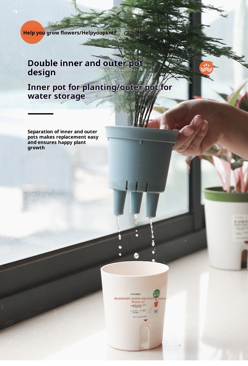 Plastic Flower Pot Creative Double-layer Water Storage Self-absorbent Plant Flowerpot