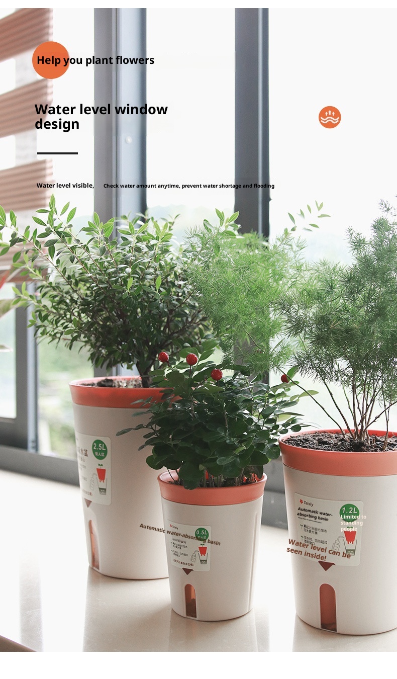 Plastic Flower Pot Creative Double-layer Water Storage Self-absorbent Plant Flowerpot