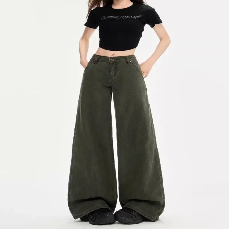 Women's Summer New Design Loose Straight-leg Flared Casual Overalls - Green