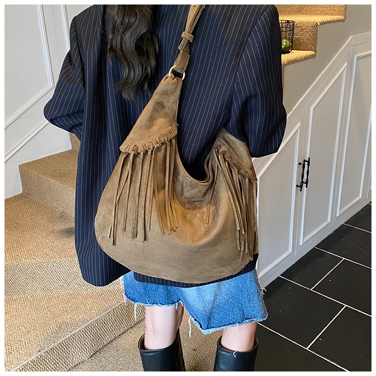 Boho Large Hobo Bag with Fringe Detail