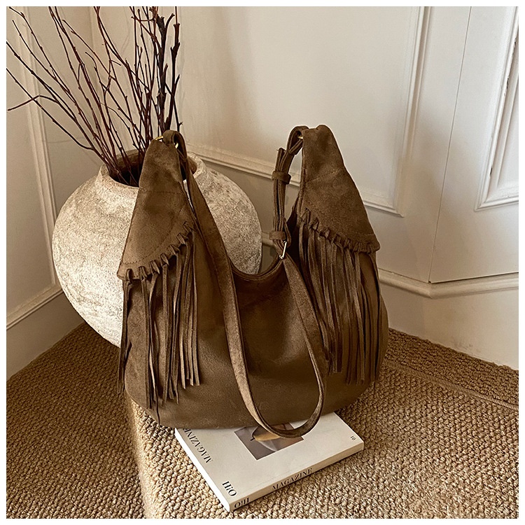 Boho Large Hobo Bag with Fringe Detail