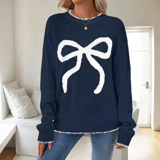Autumn And Winter European And American Fashion Loose fitting Long Sleeves Round Neck Christmas Sweater Navy Blue - Shop at LoveMi