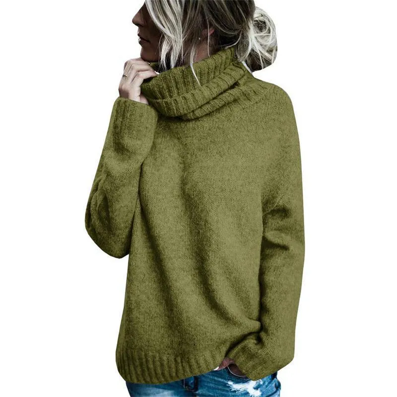 Women's Fashion Core-spun Yarn Turtleneck Long-sleeved Pullover Knitted Sweater - Green